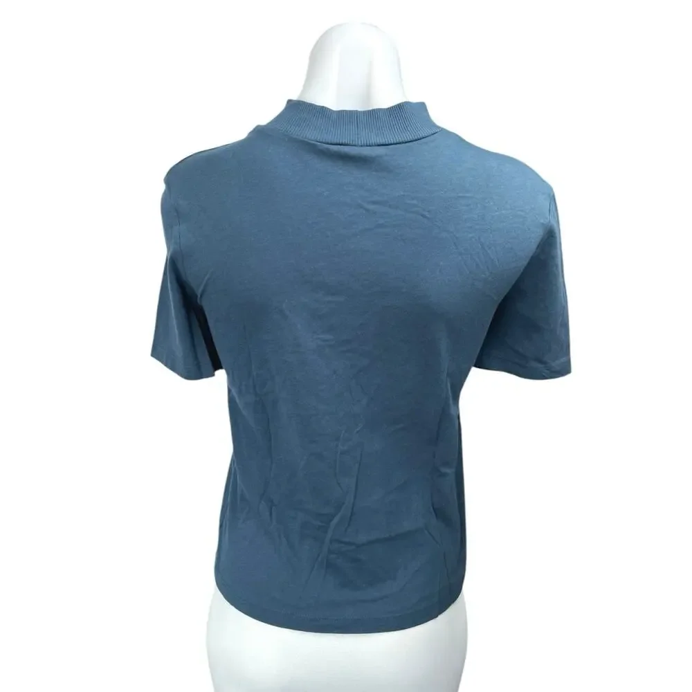 Zara Women's Blue Short Sleeve Mock Neck Knit Stretch T Shirt Tee Top Size S - Picture 2 of 3